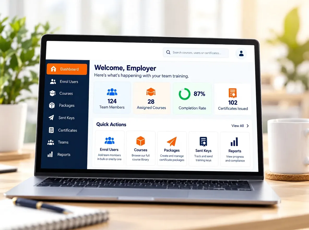 Irish Safety Courses business training hub dashboard