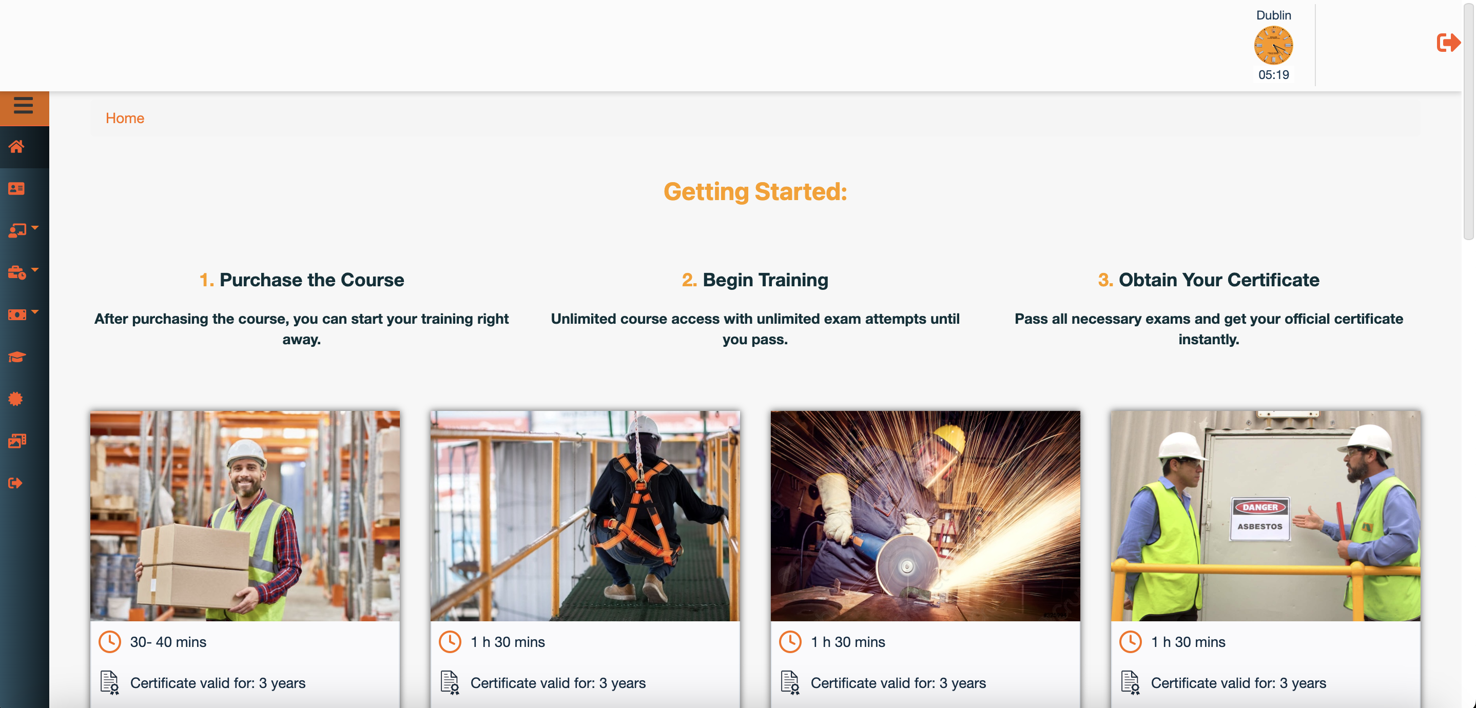 The course overview homepage after registering