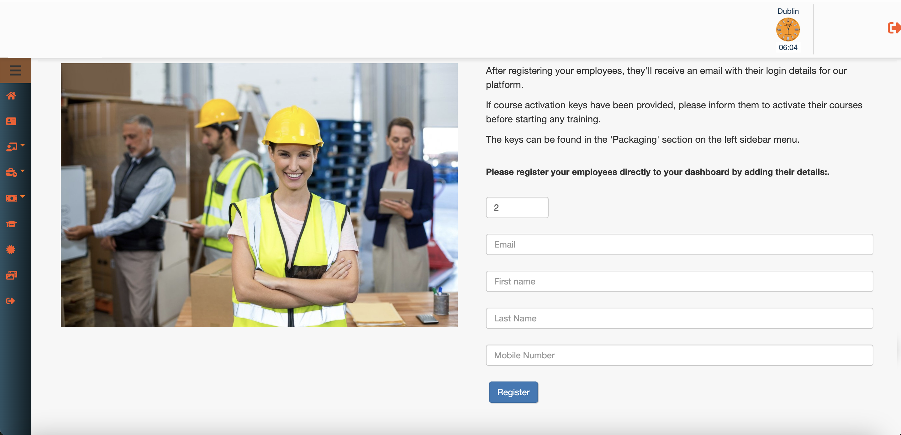 The Enrol Users form for adding employee details